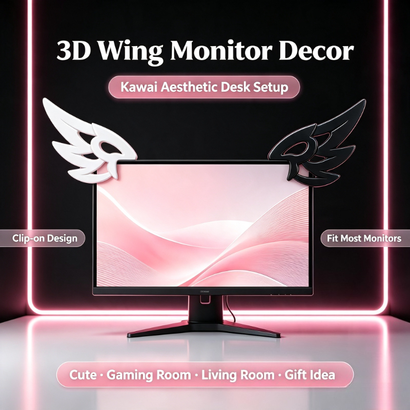 Desk Setup No Computer - Decoração Kawaii 3D com Asas para