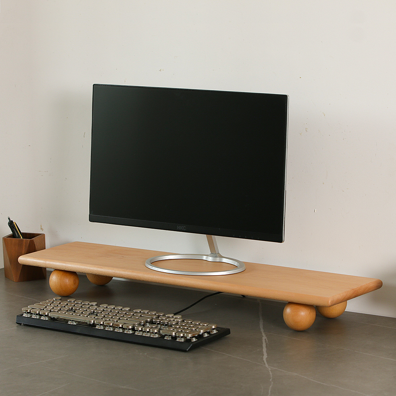 Desk Setup Natural - Suporte de monitor duplo de madeira