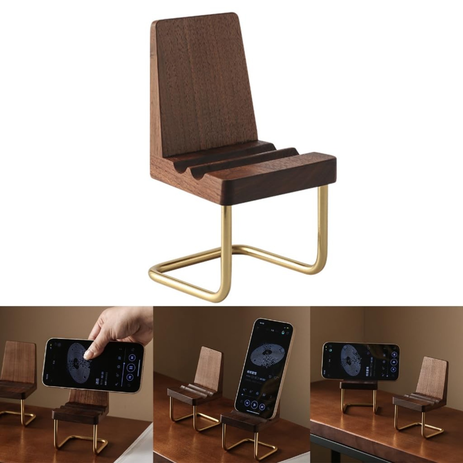 Desk Setup Natural - Suporte de Telefone de Madeira em